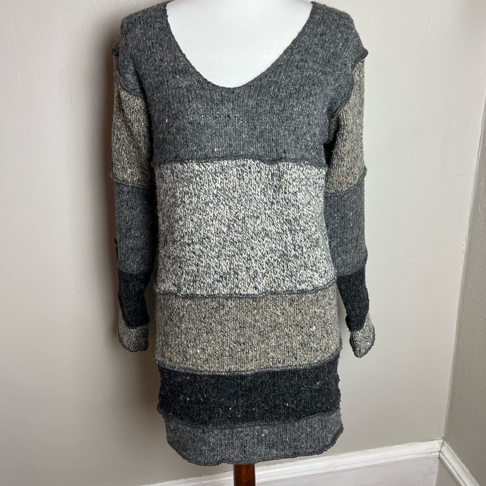 IDI by Matthew Wool Striped Grey Sweater Dress Tunic Knitted lagenlook